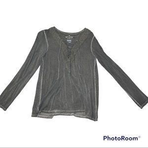 American Eagle Soft & Sexy Long Sleeve Top Tie Up Olive Green Size Small